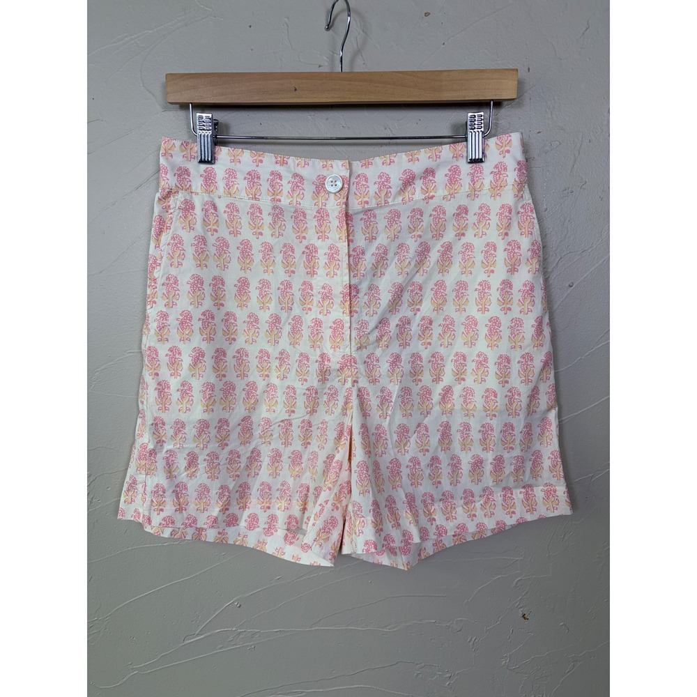 Faherty Shorts Womens Medium Pink Floral Organic Cotton Block Print Boho Summer